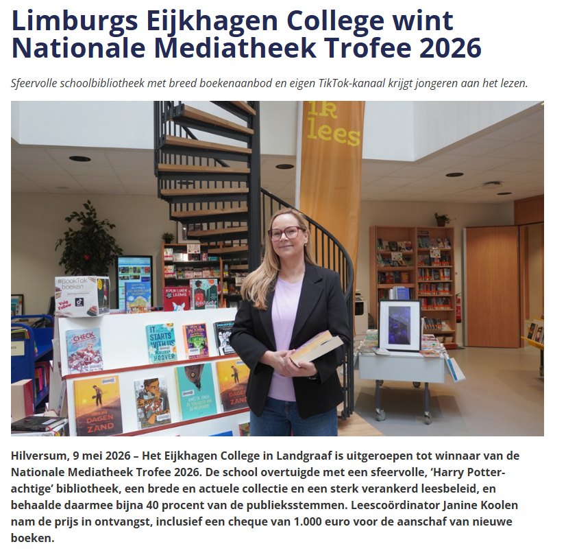 Landgraafs Eijkhagen College wint Nationale Mediatheek Trofee 2026